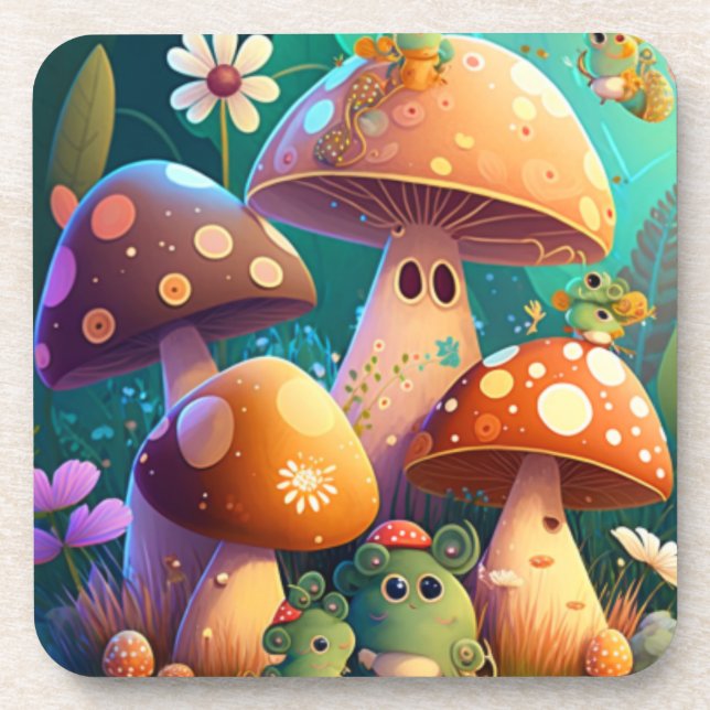 Cute mushrooms in the forest  coaster (Front)