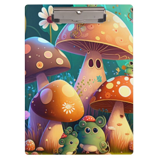 Cute mushrooms in the forest Spiral Notebook Clipboard (Front)