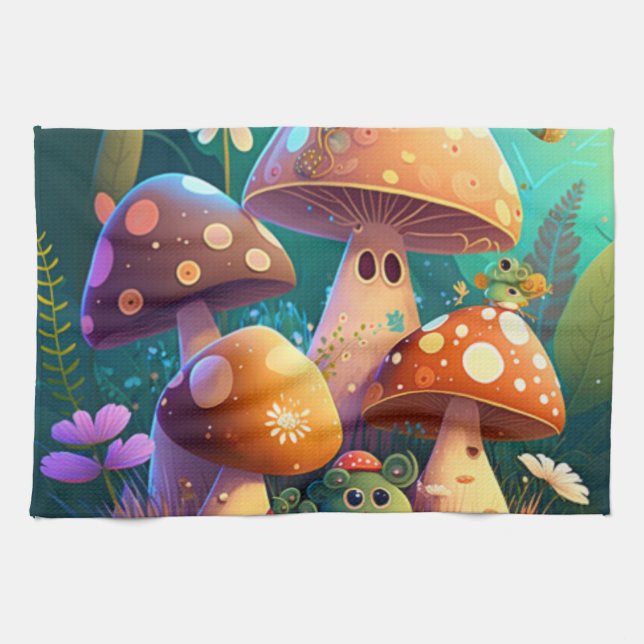 Cute mushrooms in the forest  tea towel (Horizontal)