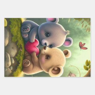 Cute mushrooms in the forest wrapping paper sheet