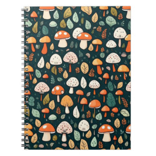 Cute mushrooms leaves cottage core design notebook