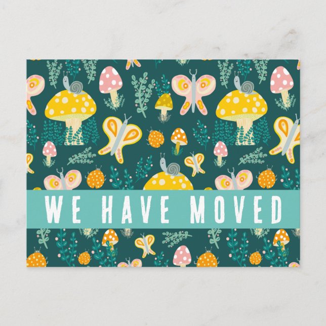 Cute Mushrooms Moving Announcement New Home Snails Postcard (Front)