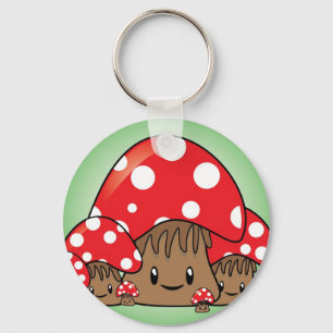 Cute Mushrooms on green background Key Ring