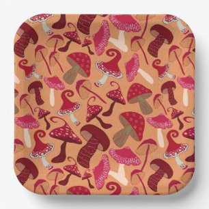 Cute Mushrooms Paper Plate