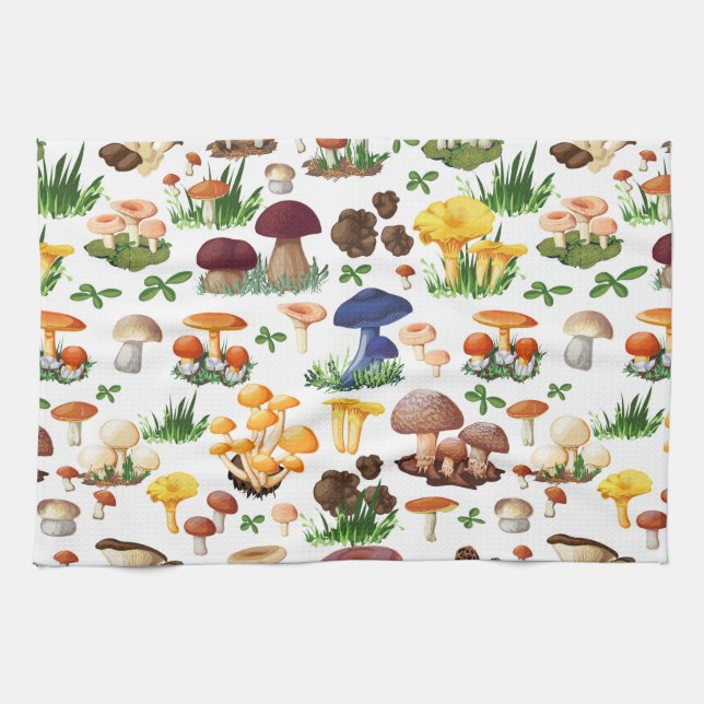 Cute Mushrooms Pattern Tea Towel (Horizontal)