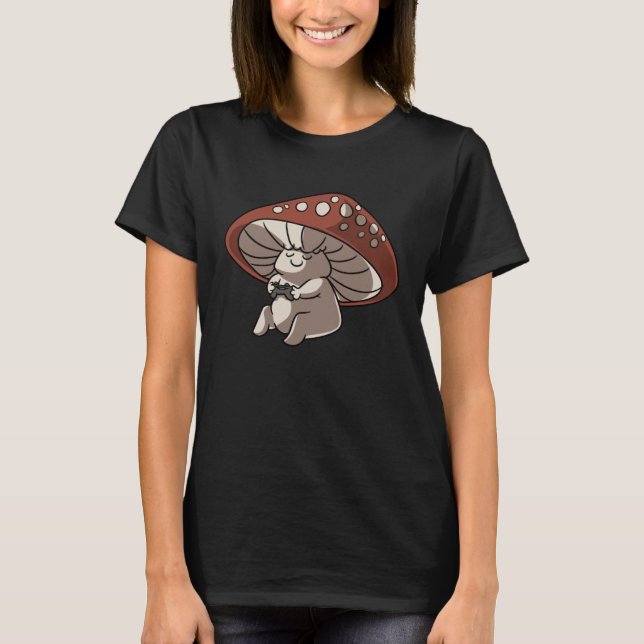 Cute Mushrooms Play Video Games Gaming Fungi Mycol T-Shirt (Front)