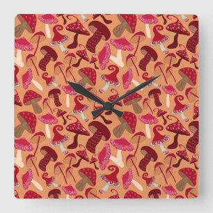 Cute Mushrooms Square Wall Clock
