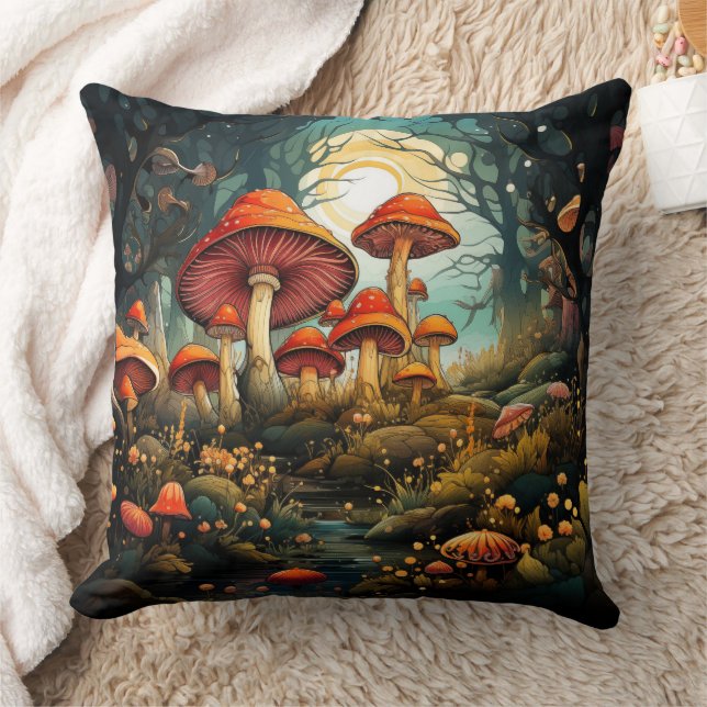 Cute mushrooms throw pillow (Blanket)