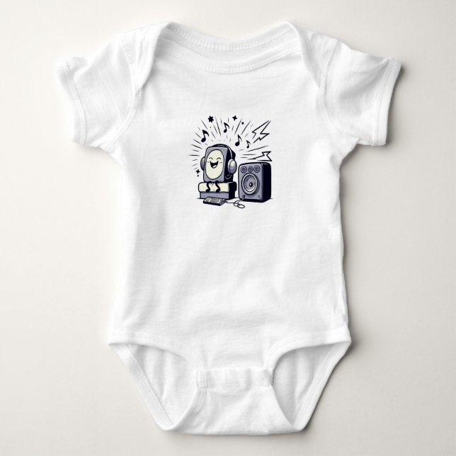 Cute Music Lover – Adorable Cartoon Baby Bodysuit (Front)
