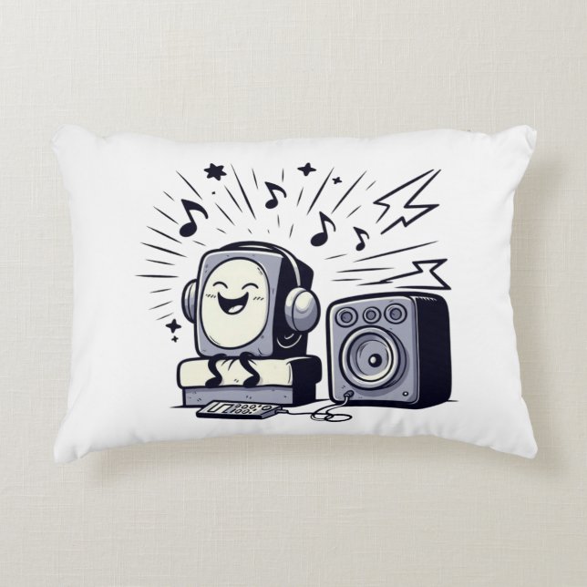 Cute Music Lover – Fun Cartoon Music Pillow (Front)