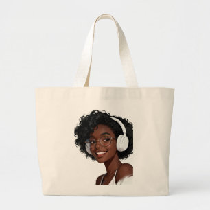 Cute Music Lover Tote Bag Afro Girl with Headpho