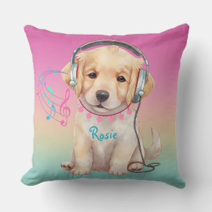 Cute Music Loving Golden Retriever Personalised Cushion