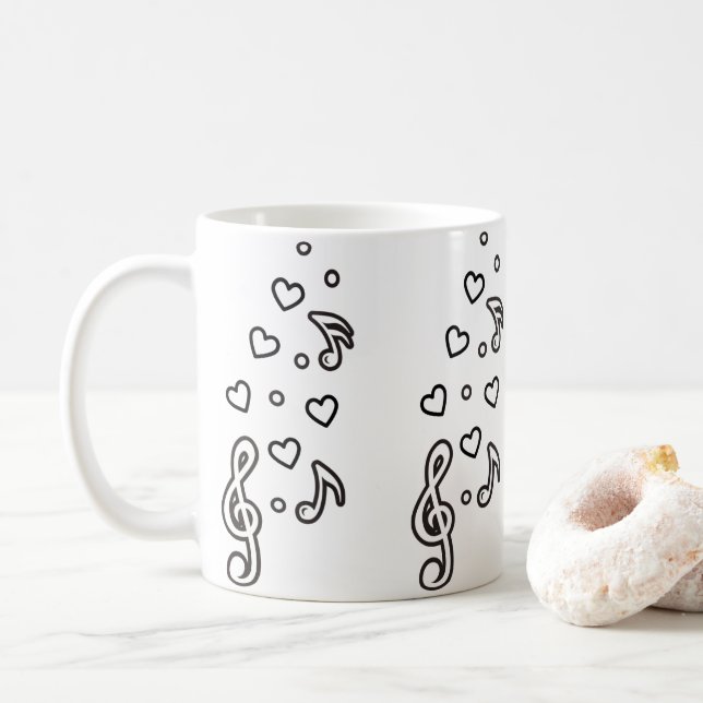 Cute Music Symbols Musical Notes Treble Clefs Coffee Mug (With Donut)