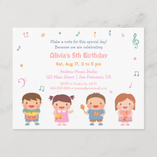 Cute Music Themed Kids Birthday Party Invitations