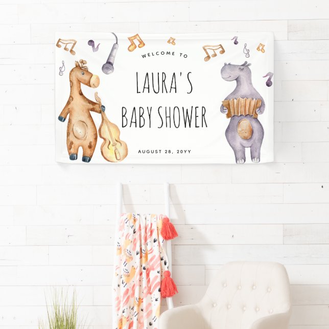 Cute Musical African Animals Baby Shower Banner (Insitu)