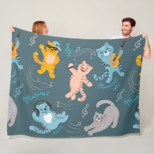 Cute Musical Cats Pattern Kids Bedroom Fleece Blanket
