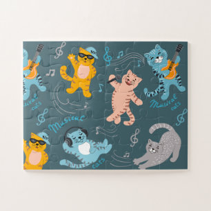Cute Musical Cats Pattern Kids Jigsaw Puzzle