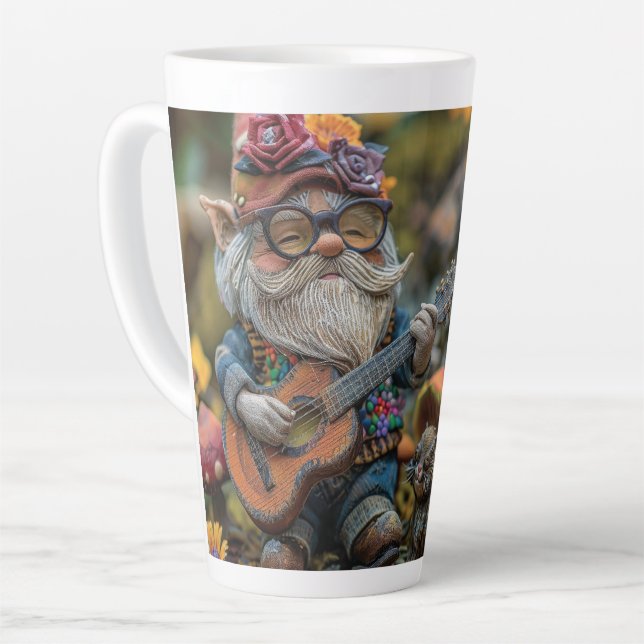 Cute musical gnome playing a guitar  latte mug (Left Angle)