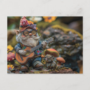 Cute musical gnome playing a guitar postcard