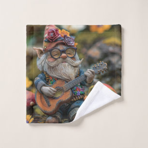 Cute musical gnome playing a guitar  wash cloth