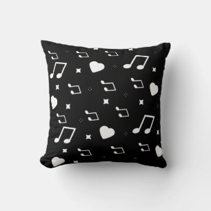Cute Musical Hearts and Stars Doodles Black Cushion