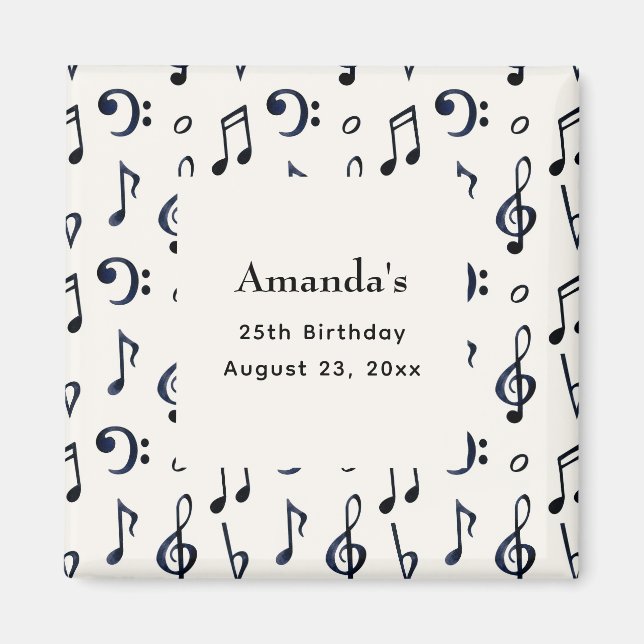 Cute Musical Notes Pattern Birthday Magnet (Front)