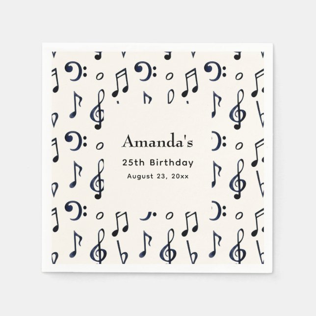 Cute Musical Notes Pattern Birthday Napkin (Front)