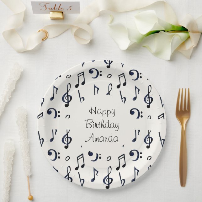 Cute Musical Notes Pattern Birthday Paper Plate (Wedding)