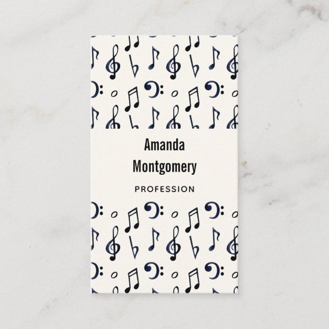 Cute Musical Notes Pattern Business Card (Front)