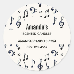 Cute Musical Notes Pattern Business Classic Round Sticker