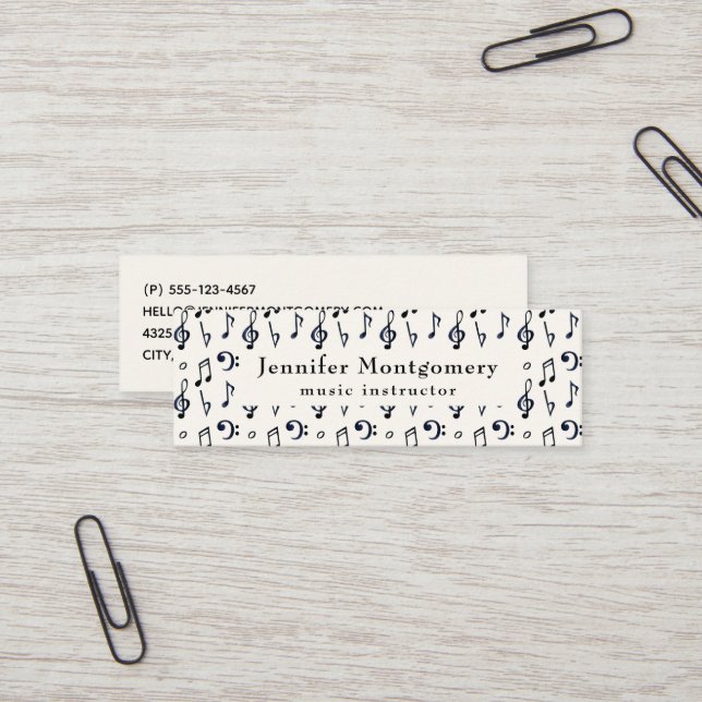 Cute Musical Notes Pattern Mini Business Card (Front/Back In Situ)