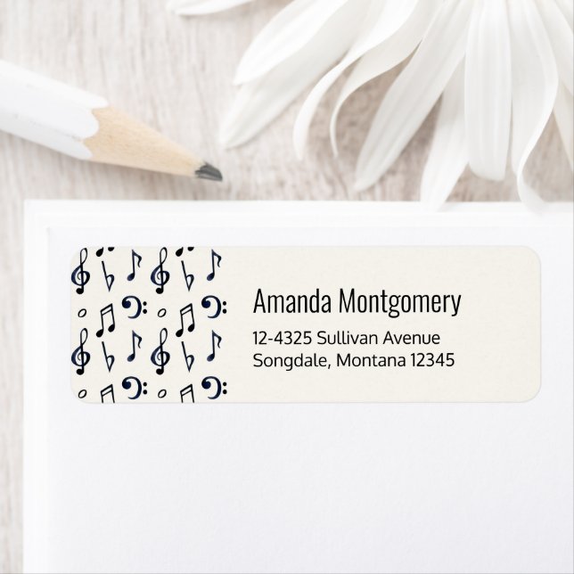 Cute Musical Notes Pattern Return Address Label (Insitu)