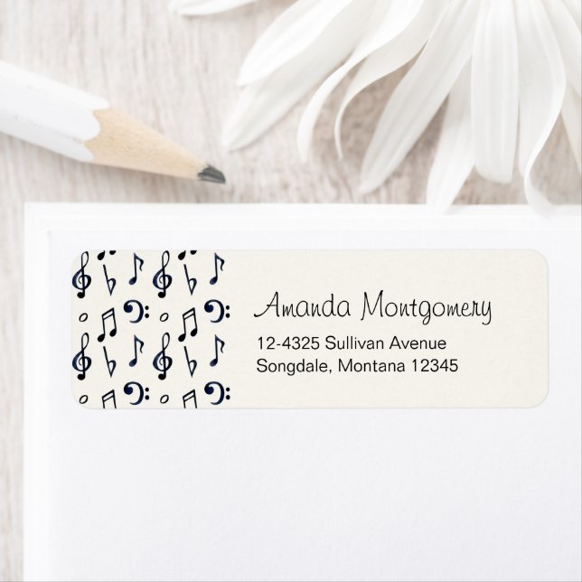 Cute Musical Notes Pattern Return Address Label (Insitu)