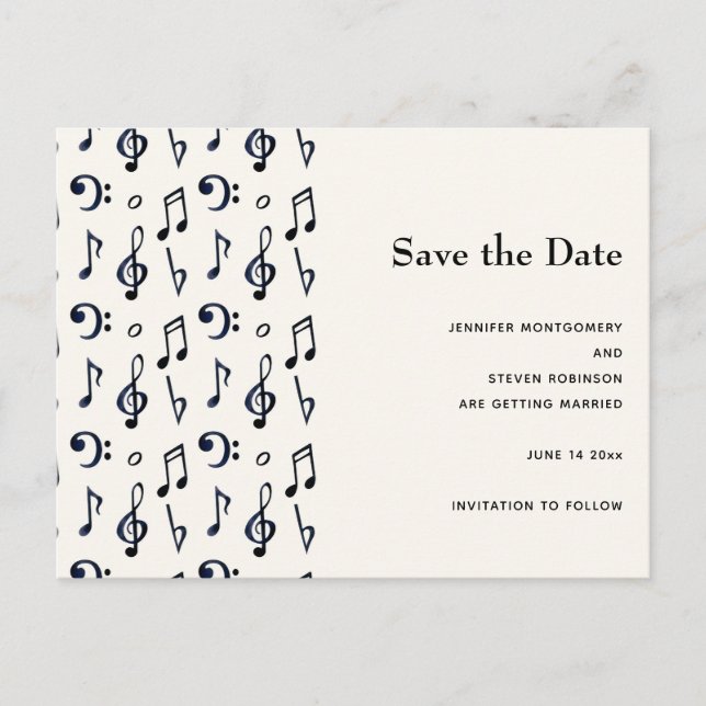 Cute Musical Notes Pattern Save the Date (Front)