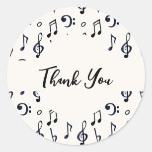 Cute Musical Notes Pattern Thank You Classic Round Sticker