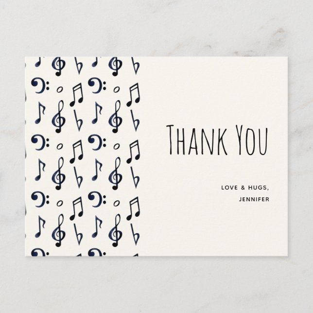 Cute Musical Notes Pattern Thank You Postcard (Front)