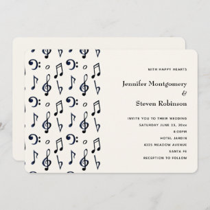 Cute Musical Notes Pattern Wedding Invitation