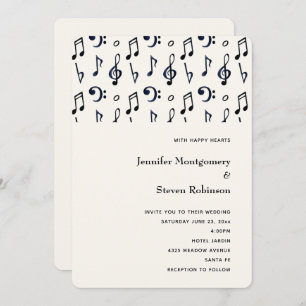Cute Musical Notes Pattern Wedding Invitation