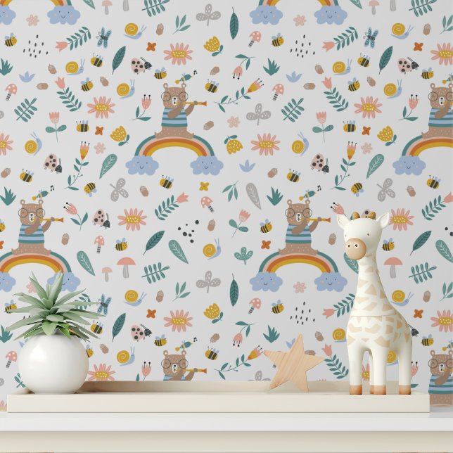 Cute Musical Rainbow Bear Modern Kids Pattern Wallpaper (Creator Uploaded)