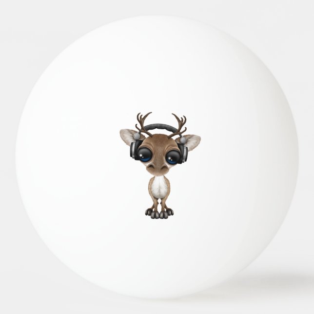 Cute Musical Reindeer Dj Wearing Headphones Ping Pong Ball (Front)