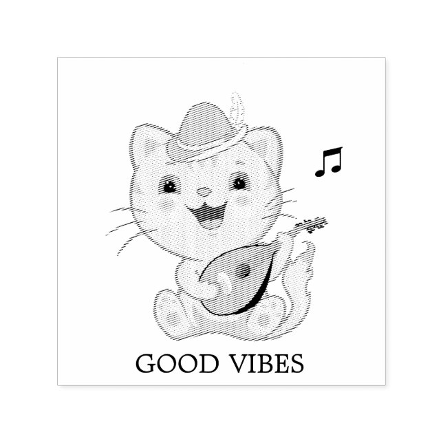 Cute Musical Tabby Cat with Mandolin Self-inking Stamp (Design)