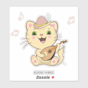 Cute Musical Tabby Ginger Caramel Cat  Sticker