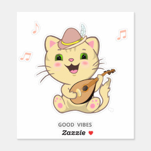 Cute Musical Tabby Ginger Caramel Cat  Sticker