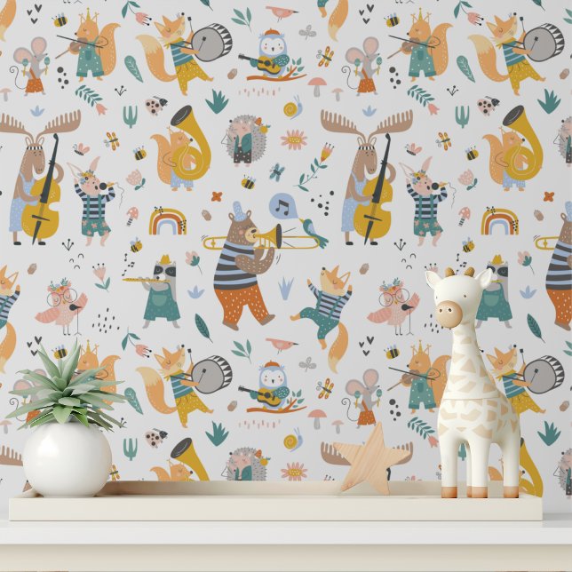 Cute Musical Woodland Animals Modern Kids Pattern Wallpaper (Creator Uploaded)