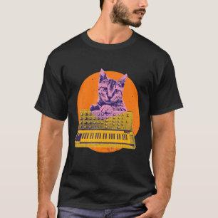 Cute Musician Cat Playing With A Synthesizer Music T-Shirt