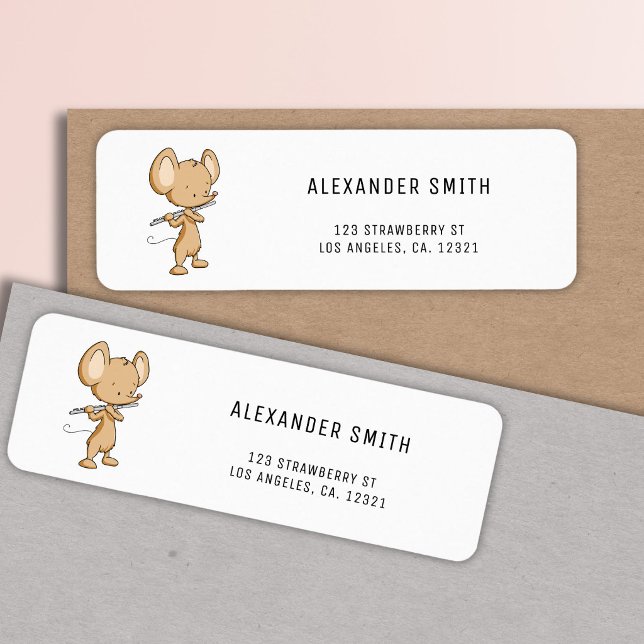 Cute Musician Mouse Playing Flute Return Address Label (Creator Uploaded)