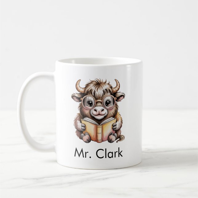 Cute Musk Ox Reading a Book Custom Coffee Mug (Left)