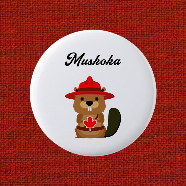 Cute Muskoka Canada Beaver with Red Hat 6 Cm Round Badge (Creator Uploaded)