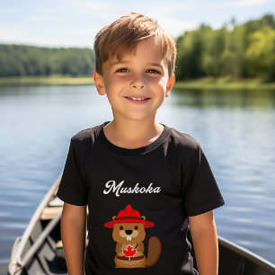 Cute Muskoka Canada Beaver with Red Hat Dark Color T-Shirt