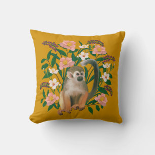 Cute Mustard Botanical Floral Squirrel Monkey Cushion